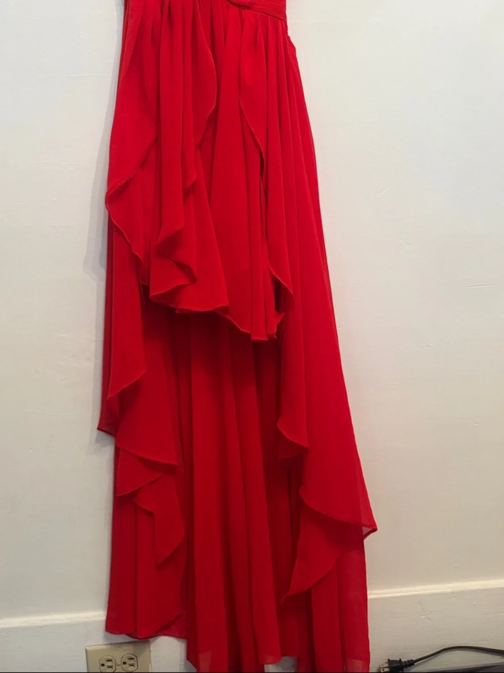 Red One-Shoulder Ruffled Evening Dress - Picture 3 of 8